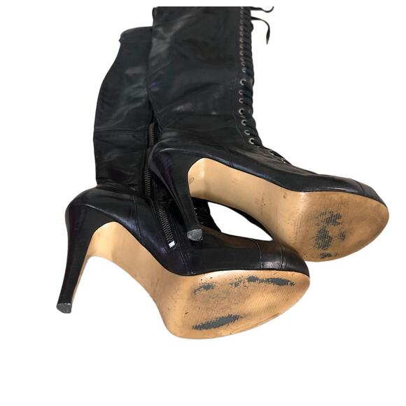 Nine West Real Leather Black Lace Up Knee High Vintage Boots Women’s Size 6 - Picture 3 of 3
